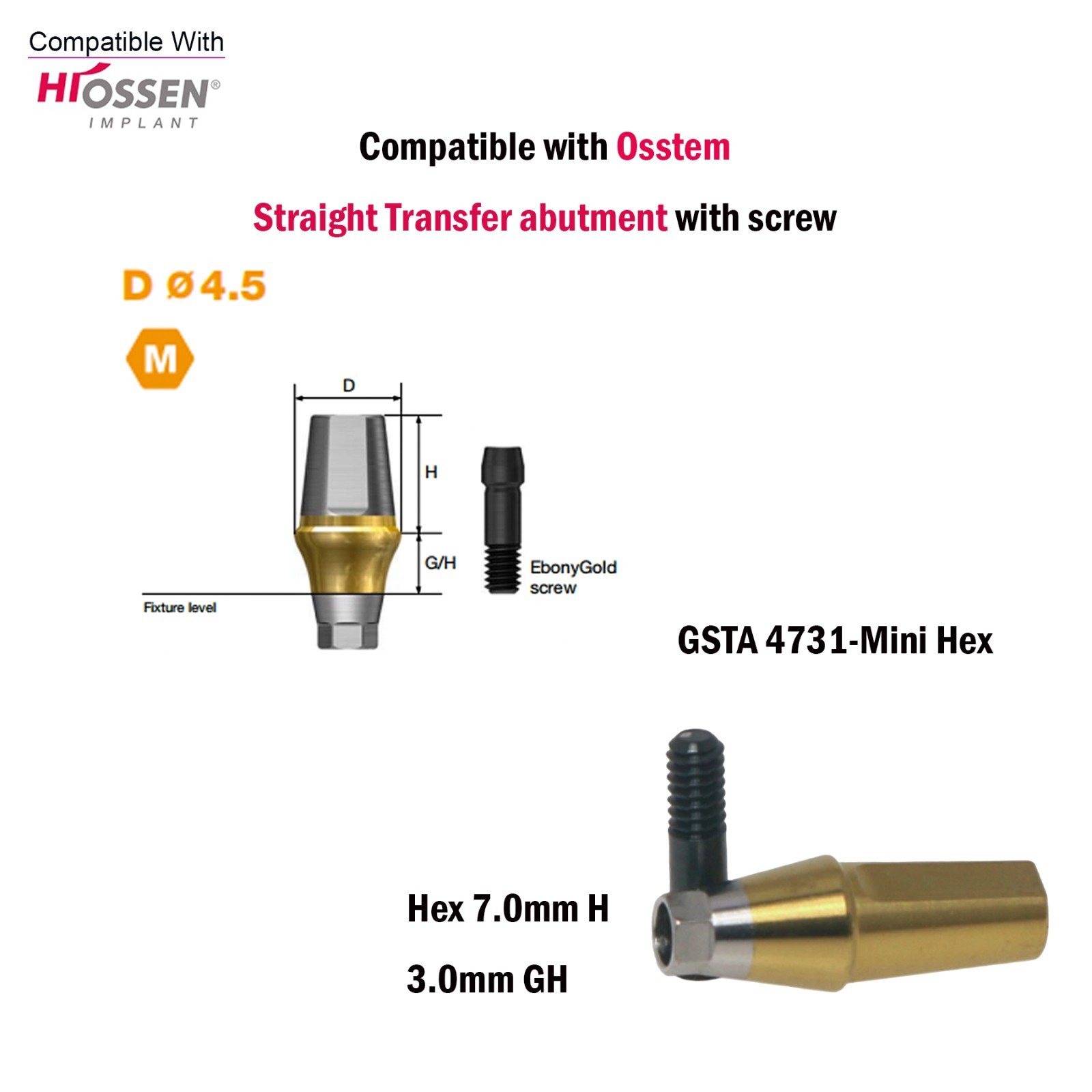 US Dental Straight Transfer Abutment Mini/Regular 1-6.0mm for Osstem Hiossen TS