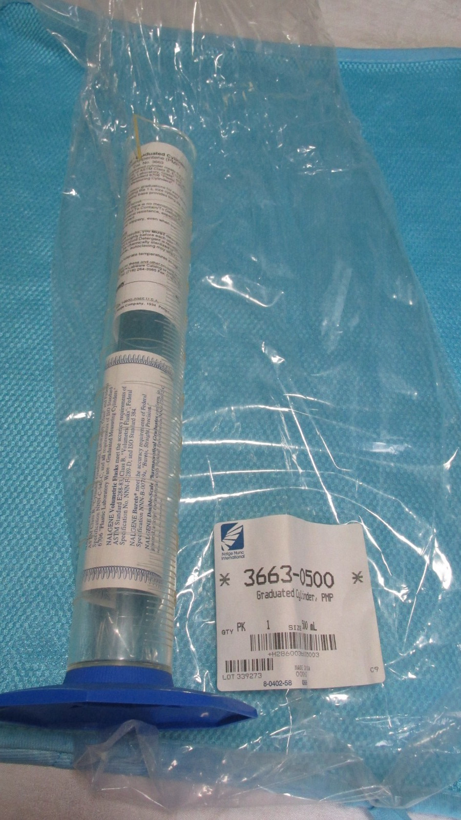 NALGENE Plastic Polypropylene 500mL TC/TD Gradu Cylinder Hex Base 3663-0500 NEW