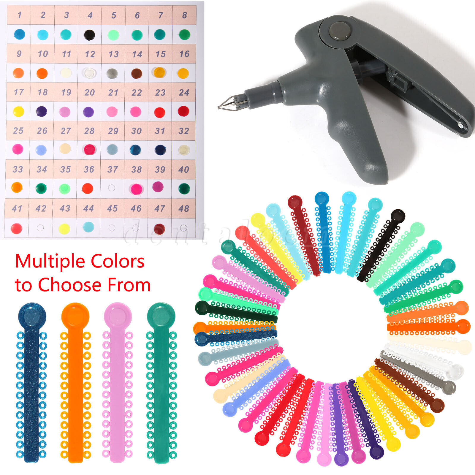 Ligature Gun / 1040 ties Rubber Bands for Orthodontic Dental Braces Brackets