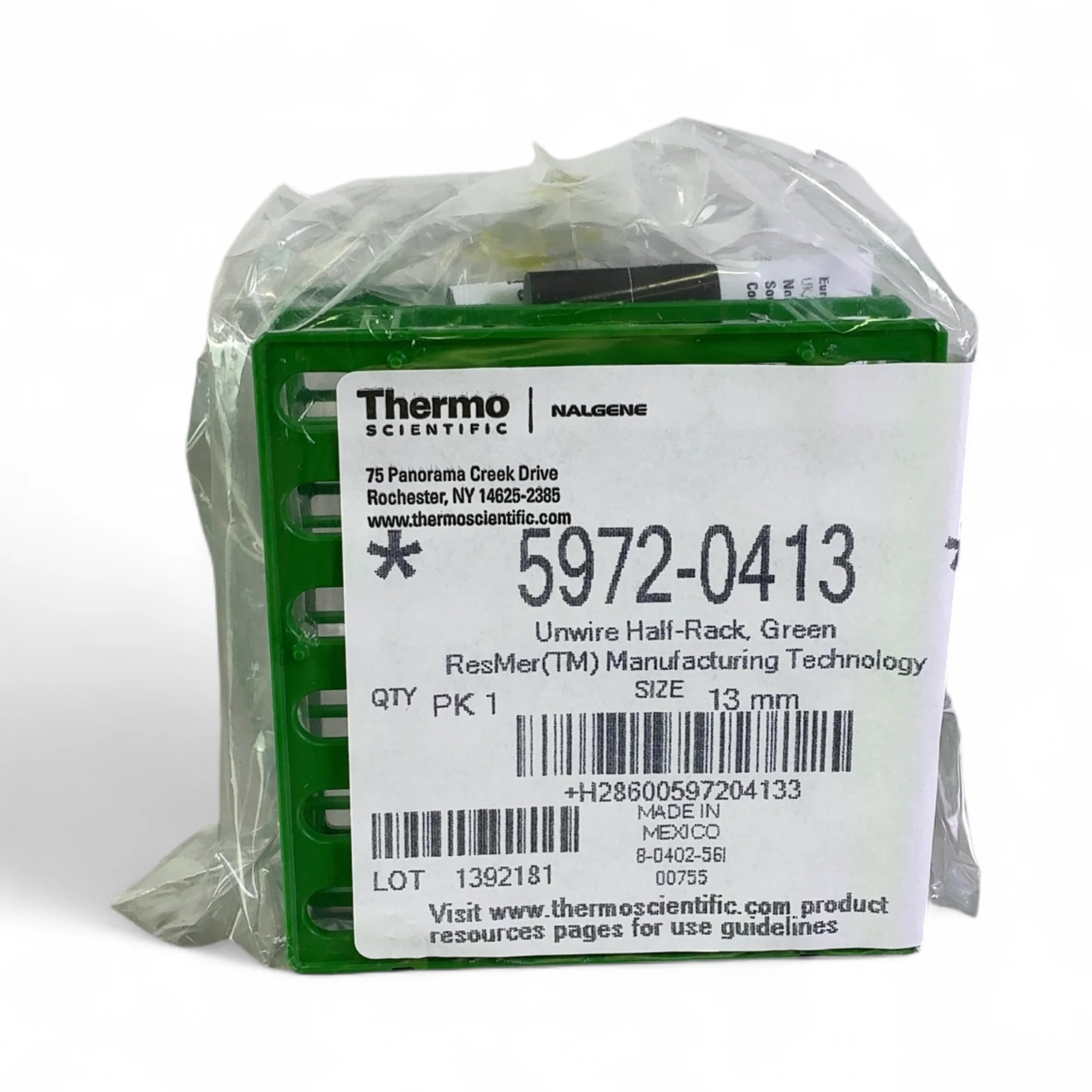 Thermo Scientific 5972-0413 Green Unwire Half-Rack 13mm NEW OPEN BOX Best Offer!