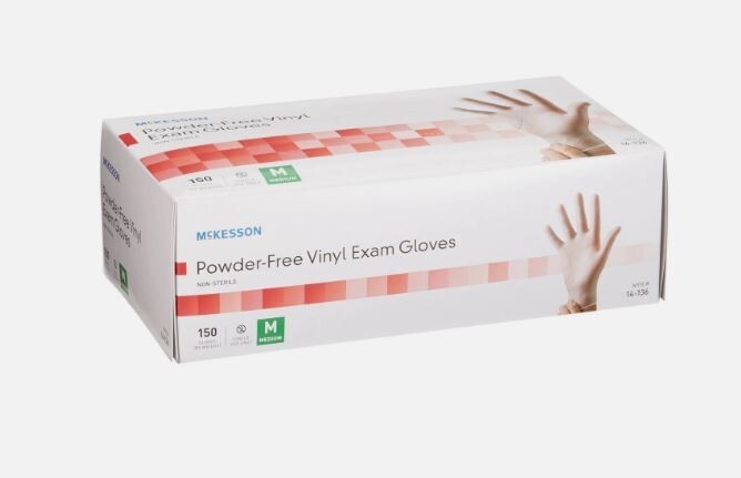 New McKesson Powder-Free Vinyl Exam Gloves | Medium | 150 Count (14-136)