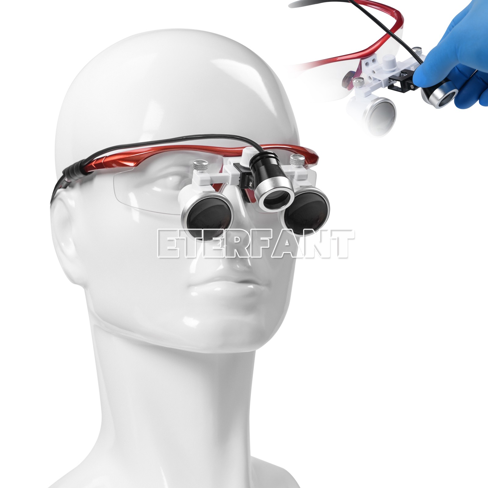 ETERFANT Dental Magnifier Medical Binocular Loupes Red+3W LED Head Light Lamp