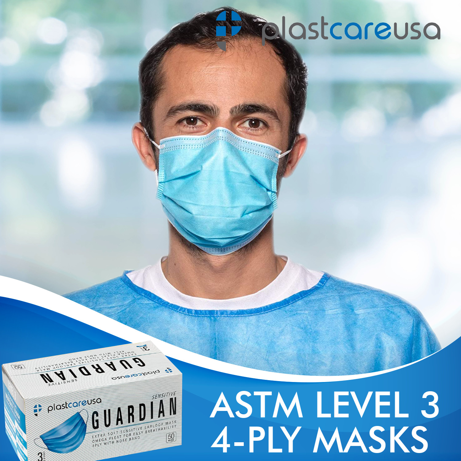 Bulk 500 or 1000 4 Ply ASTM LEVEL 3 Blue Disposable Medical Surgical Face Masks