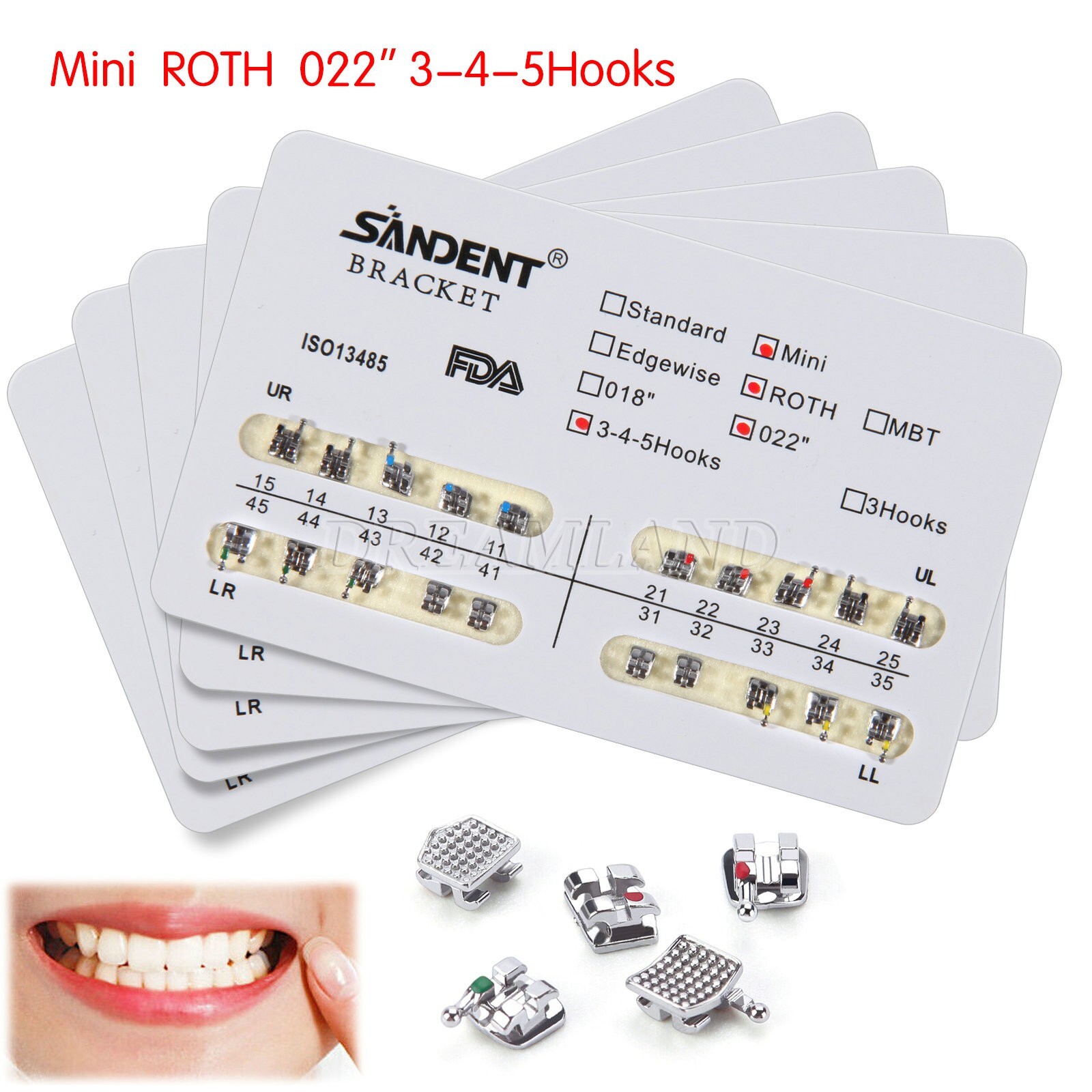 10kits Dental Brackets Braces Orthodontic Mini Roth0.022″ Hooks 3-4-5