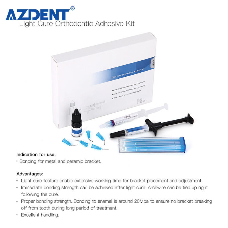 2Type Dental Orthodontic Cure Light Adhesive Kit Bracket Bonding Clear /Blue