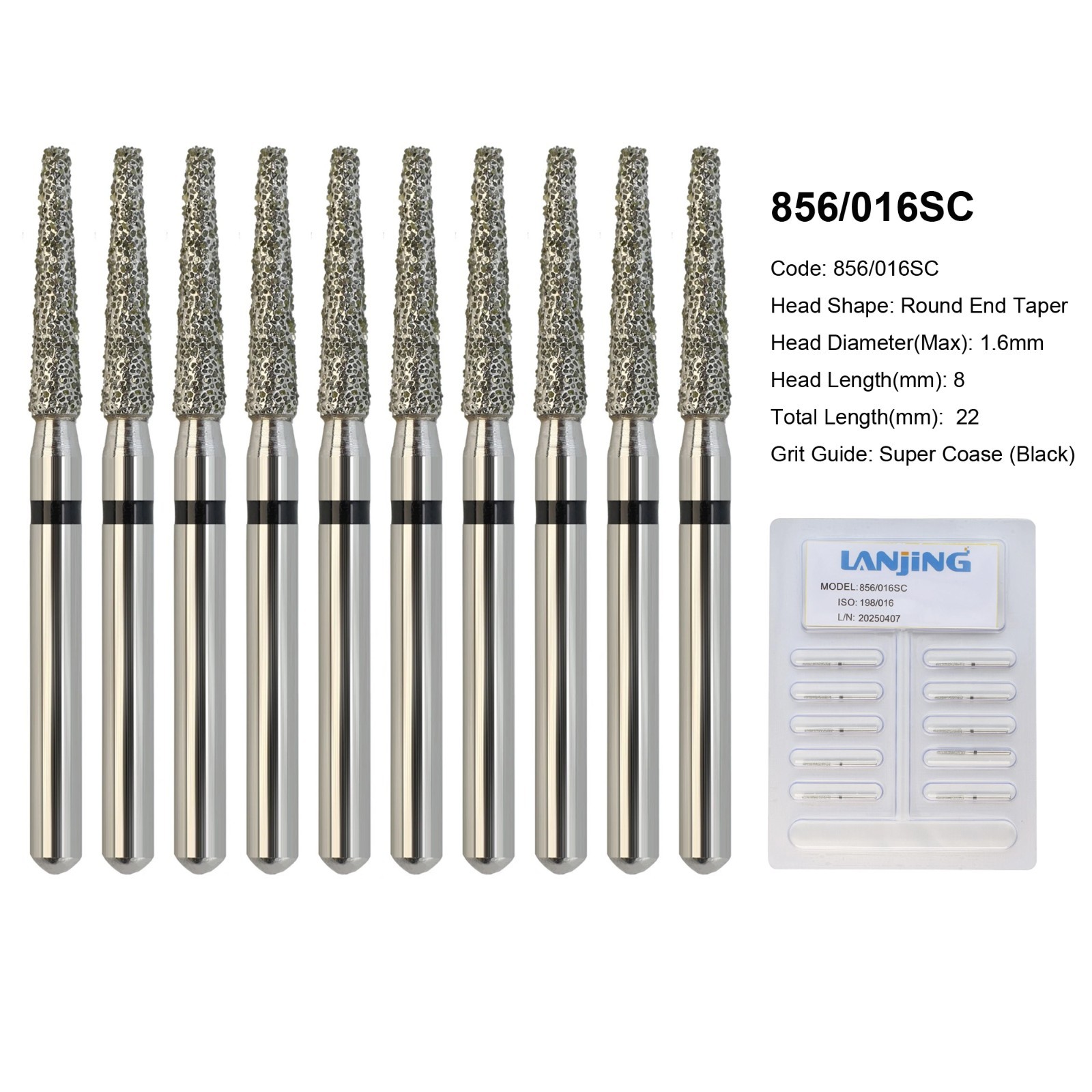 Dental Diamond Bur Round End Taper 856/016SC Super Coarse Grit High Speed FG