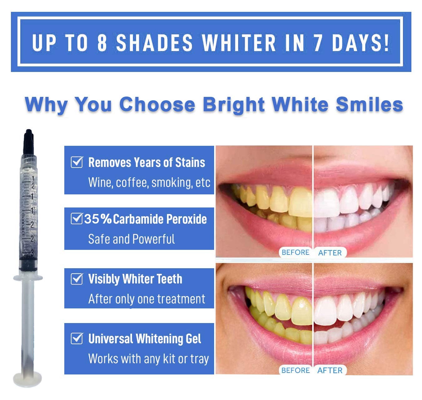 Bright White Smile 35% 10 Pack Teeth Whitening Gel 0.3 Fl Oz (Pack of 10)