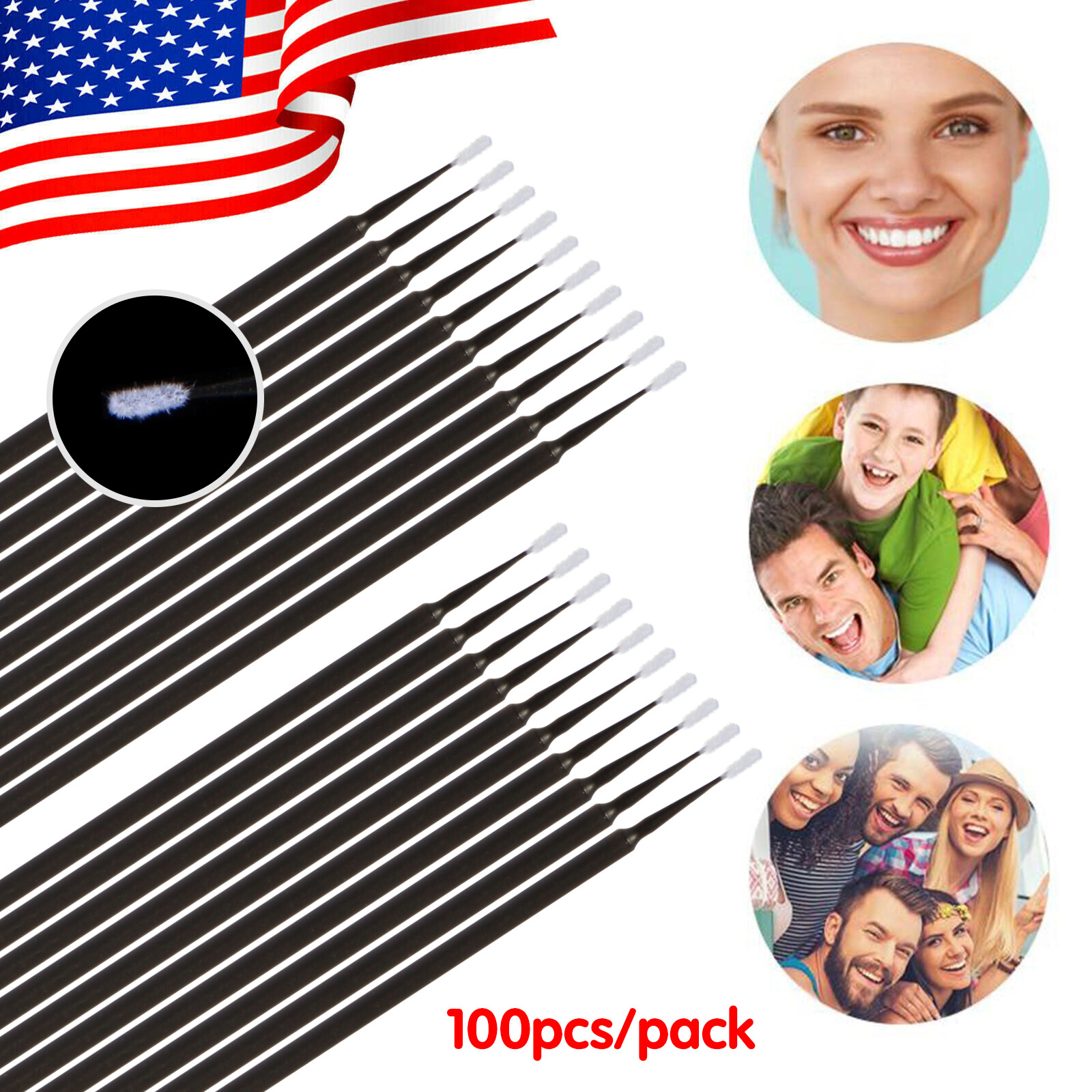 100Pcs Dental Disposable Micro Brush Tooth Applicator Tips Sticks 1.2mm black sl