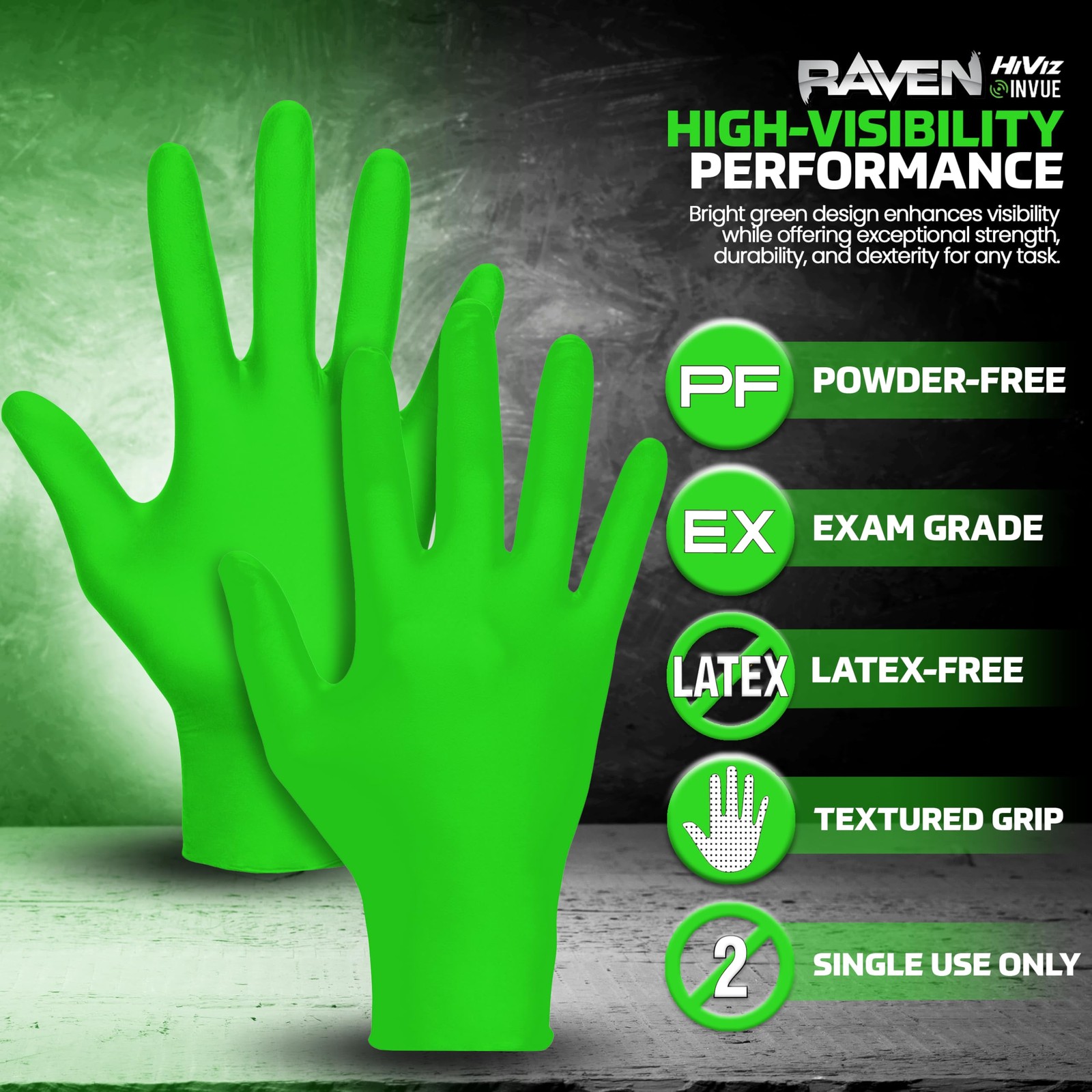 Safety 66551 Derma-VUE -Exam 6 Mil Nitrile Gloves, Medium, Neon Green