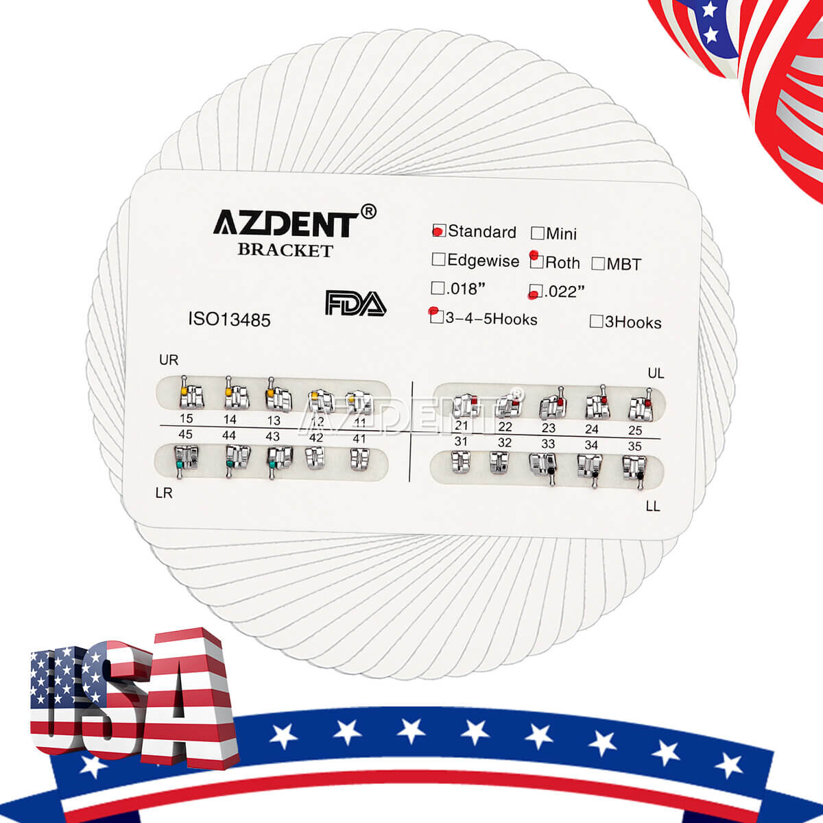 Dental Orthodontic Brackets Teeth Braces Standard Roth .022 Hooks 3-4-5