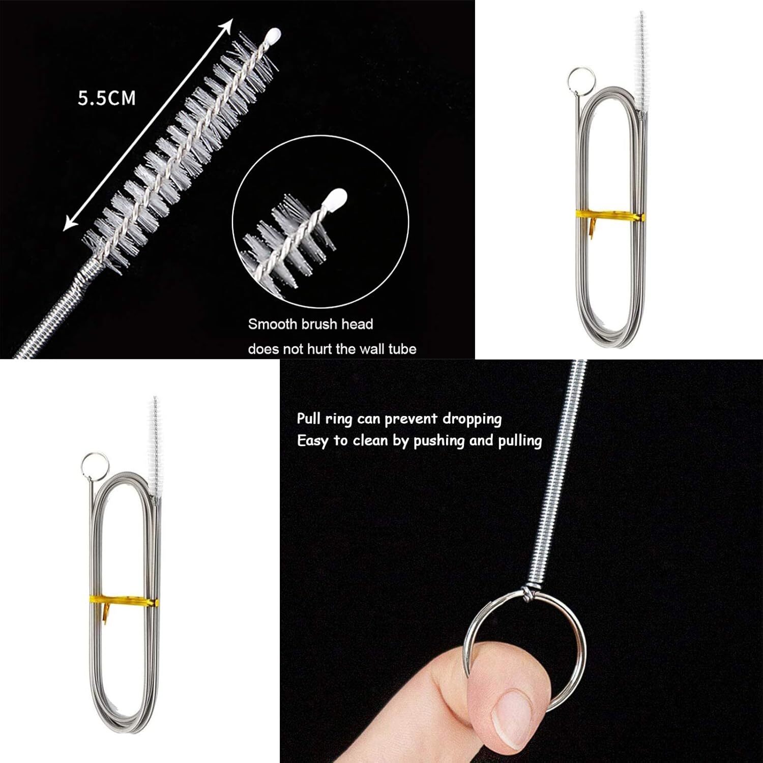 2 Pack 60 Inch Long Flexible Tube Cleaning Brush, Silver, Gray, White