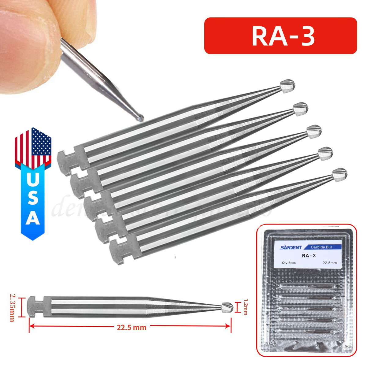 5 Pcs/Pack Dental 22.5mm Round Carbide Bur Slow Speed Latch Type RA3 Burs USA