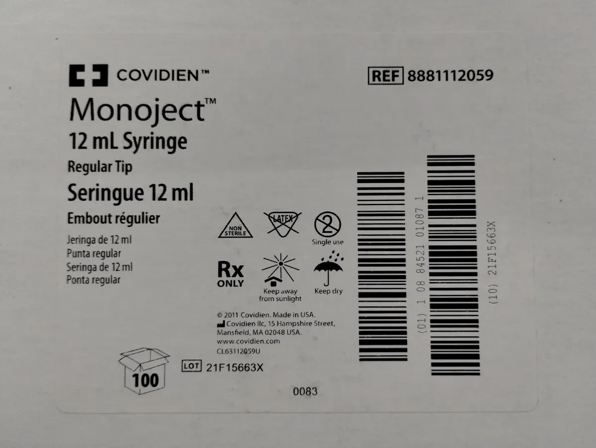 12mL Monoject Non-Sterile Syringes, Regular Tiip