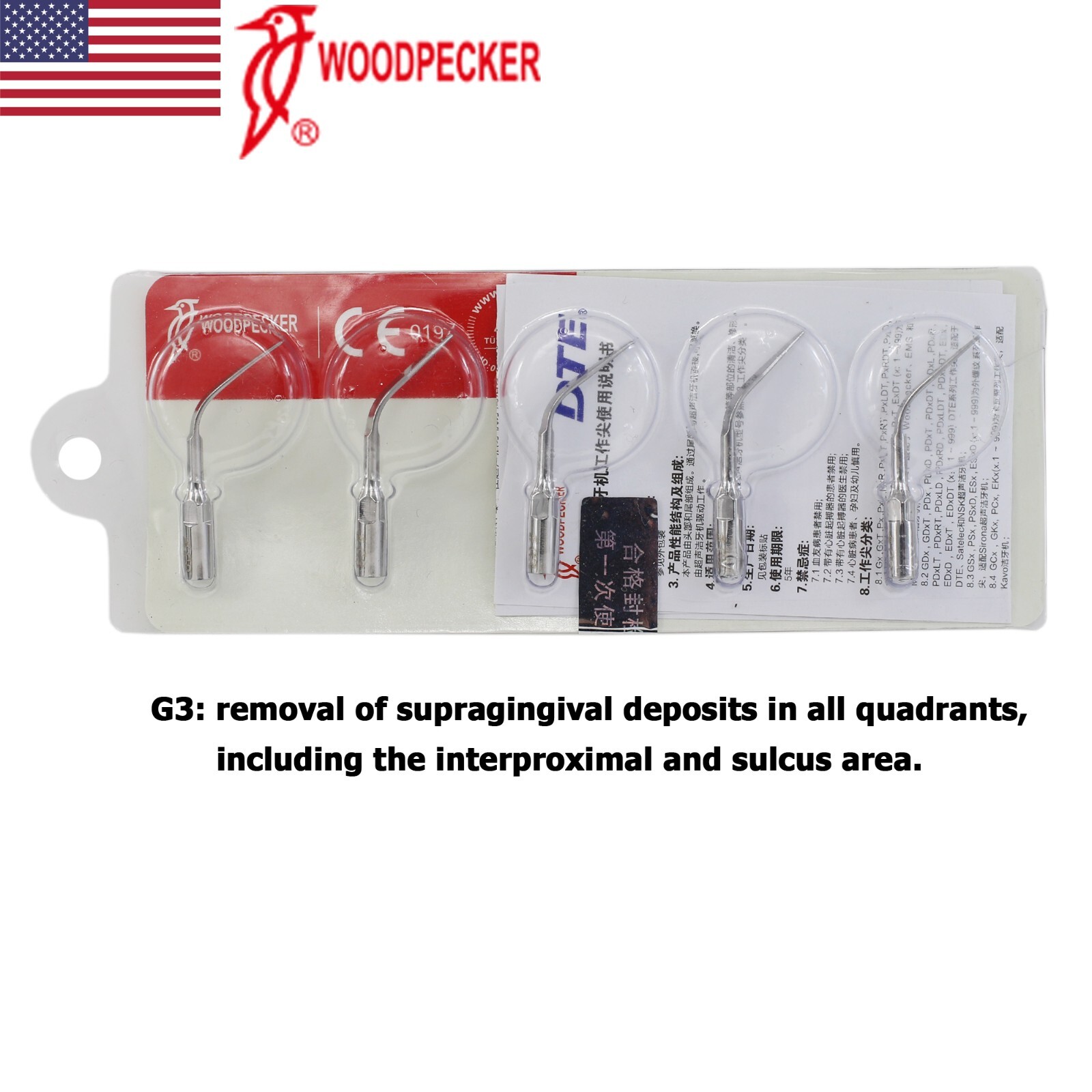 Woodpecker Dental Ultrasonic Scaler Handpiece HW-5L Piezo Tips G1 P1 P3 G4 EMS