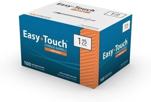 EasyTouch Luer-Lock Syringe Barrel, 1ML Syringe, Pack of 100 1 cc/ml