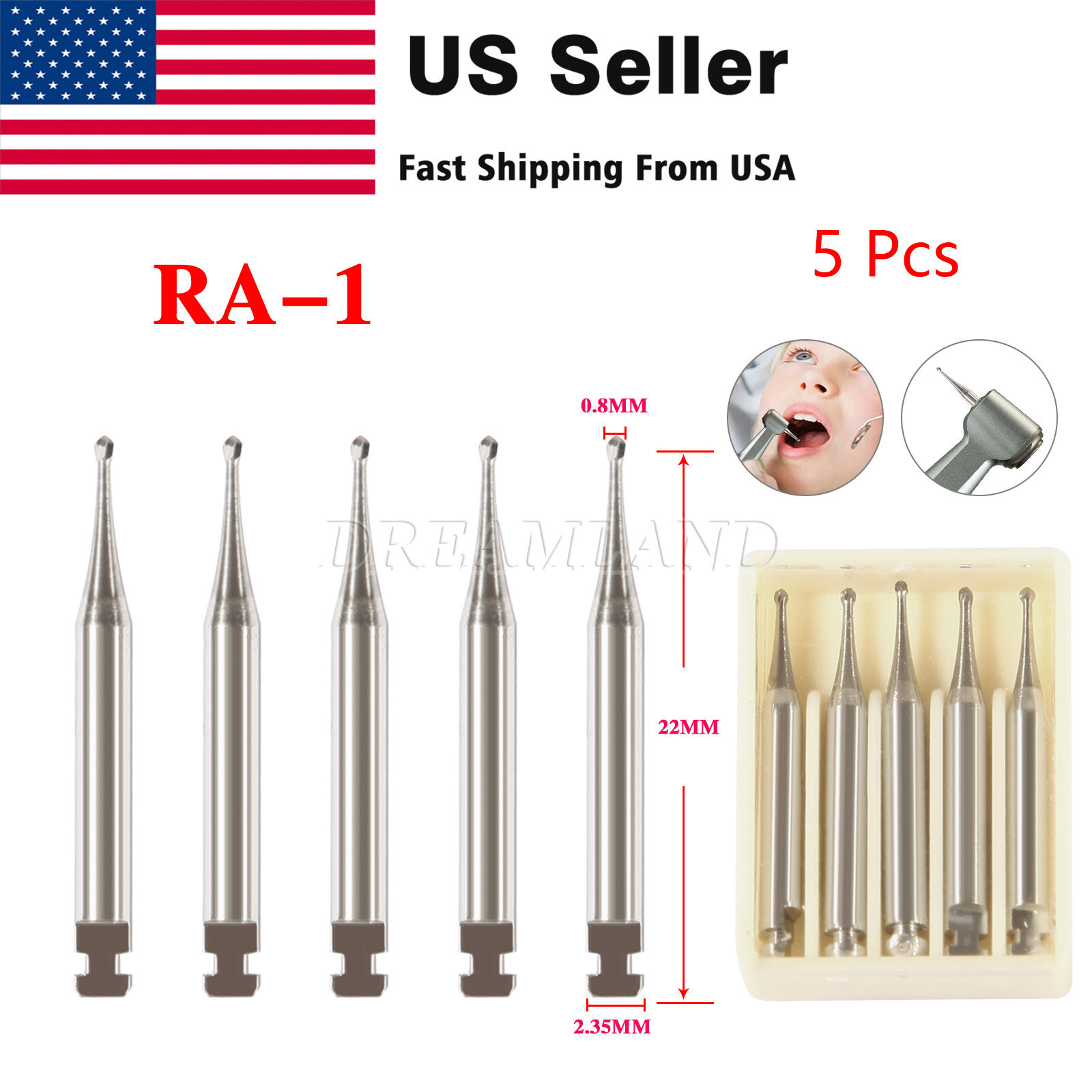 5 Pcs/Pack RA1-8 Dental Tungsten Carbide Bur F/ Low Speed Contra Angle Handpiece