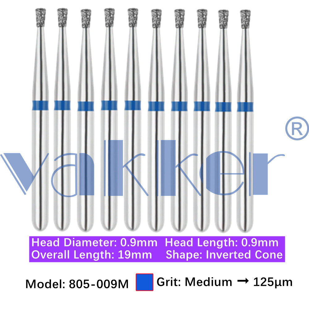 10pc Vakker Dental FG Diamond Burs for High Speed Inverted/ Double Inverted Cone