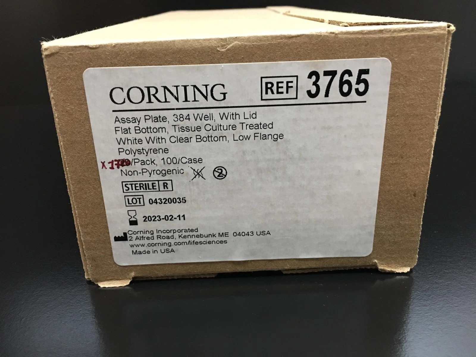 Corning REF 3765 384-Well Cell Culture-Treated Flat-Bottom Microplate Lot 17 PCS