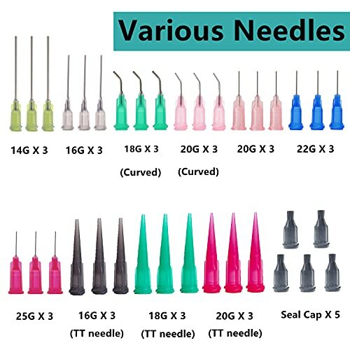 1ml, 3ml, 5ml, 10ml,20ml Dispenser and 30ml+50ml Glue Bottle.14ga,16ga 22ga,25ga