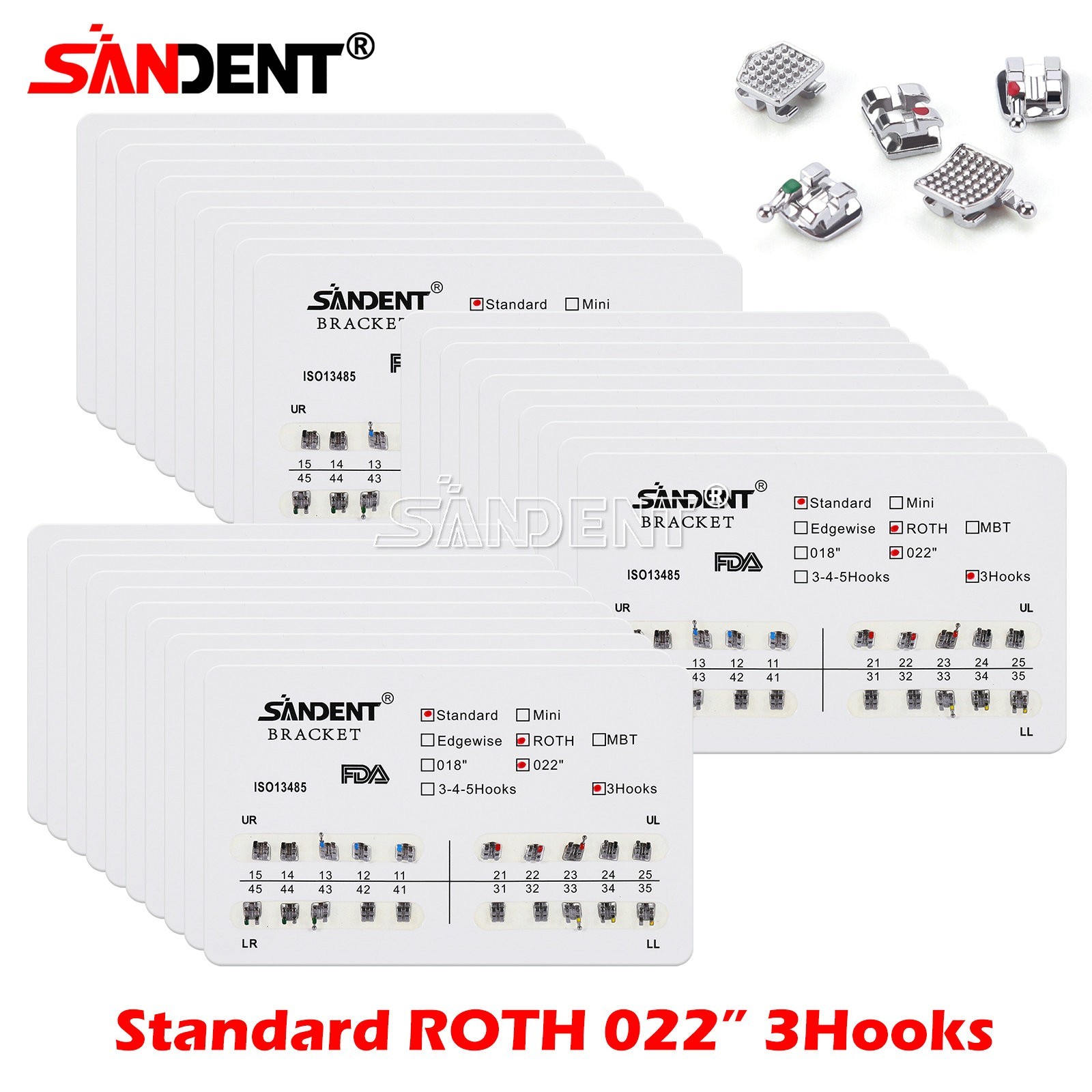 Dental Metal Brackets bracket braces Standard MBT/Roth 022/018 Hooks 3/345 USA