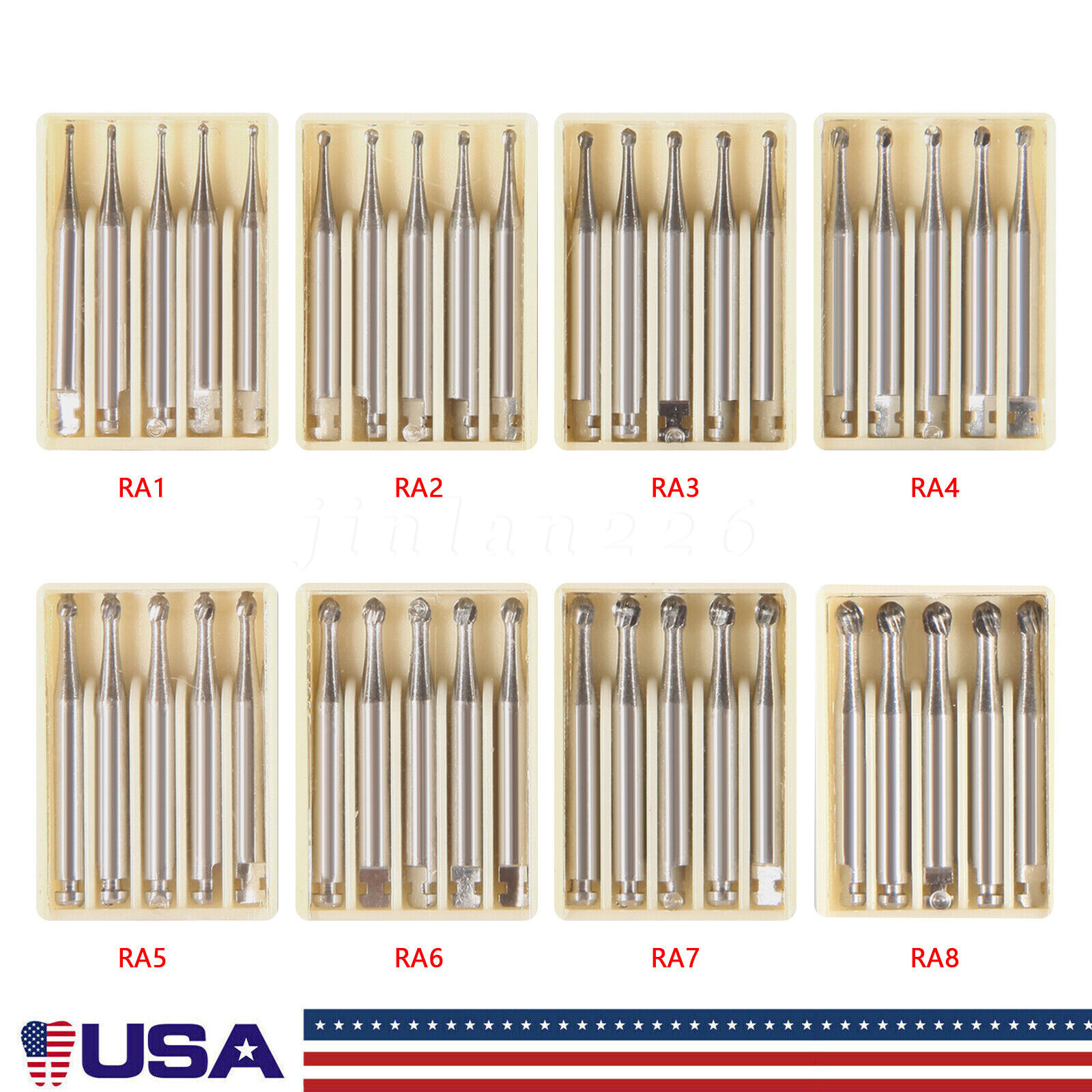 50PC Dental Tungsten Steel Carbide Burs Low Speed Round ball shape RA 1~8 22.5mm