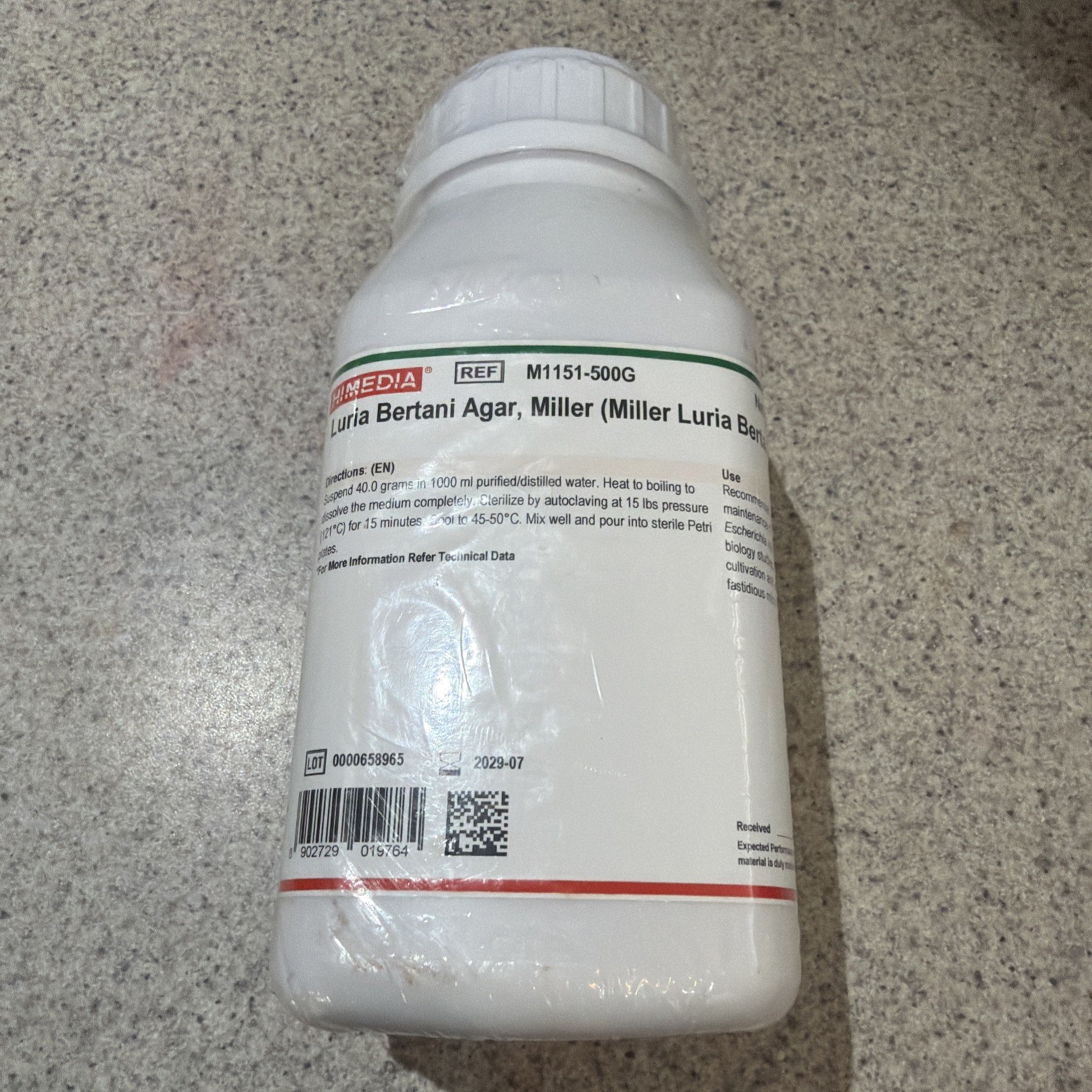 HiMedia Luria Bertani Agar Miller 500g | Laboratory Reagent M1151-500G USA SHIP!