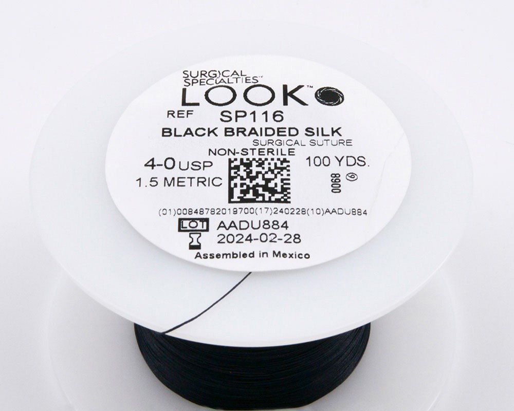 Look SP116 4/0 100 Yards of Silk Black Braided Sutures on a Spool EXP Oct 2026