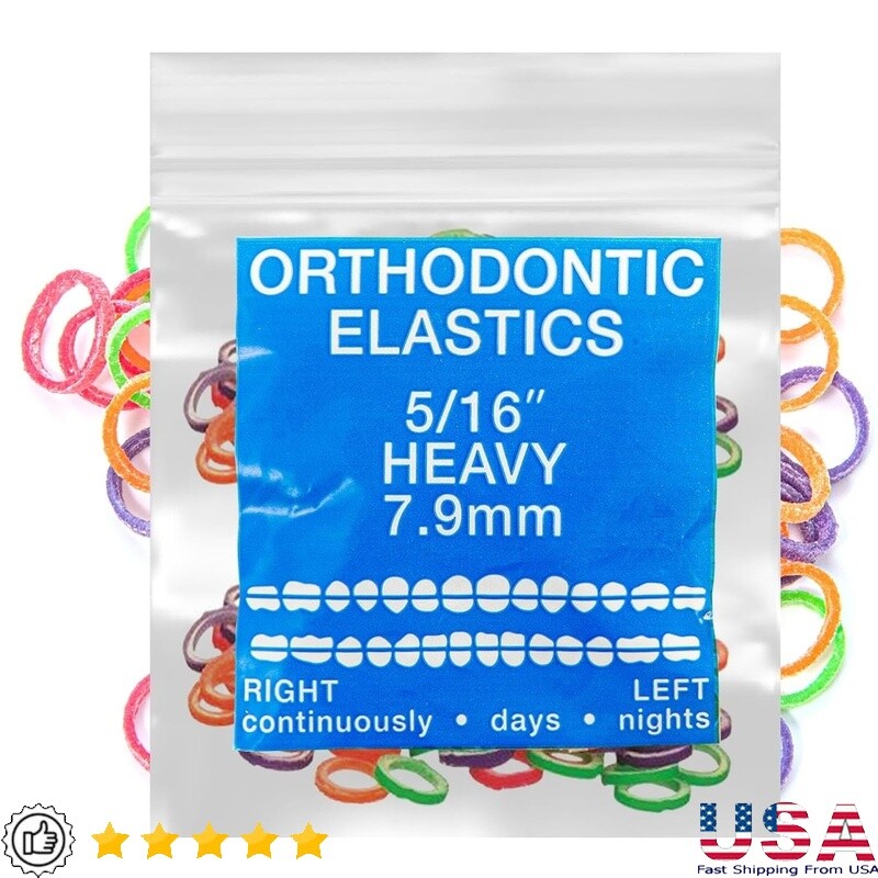 Heavy Neon Latex Orthodontic Elastic Bands 100 Count Dental Rubber 5/16 Inch New