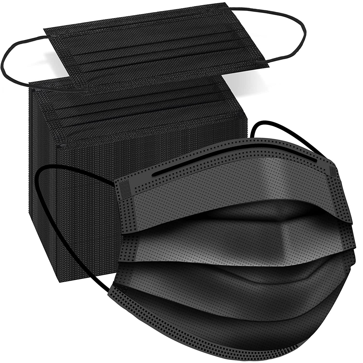 ZTANPS 100 PCS Disposable Face Masks, Black Disposable Masks, 3 Ply Protection F