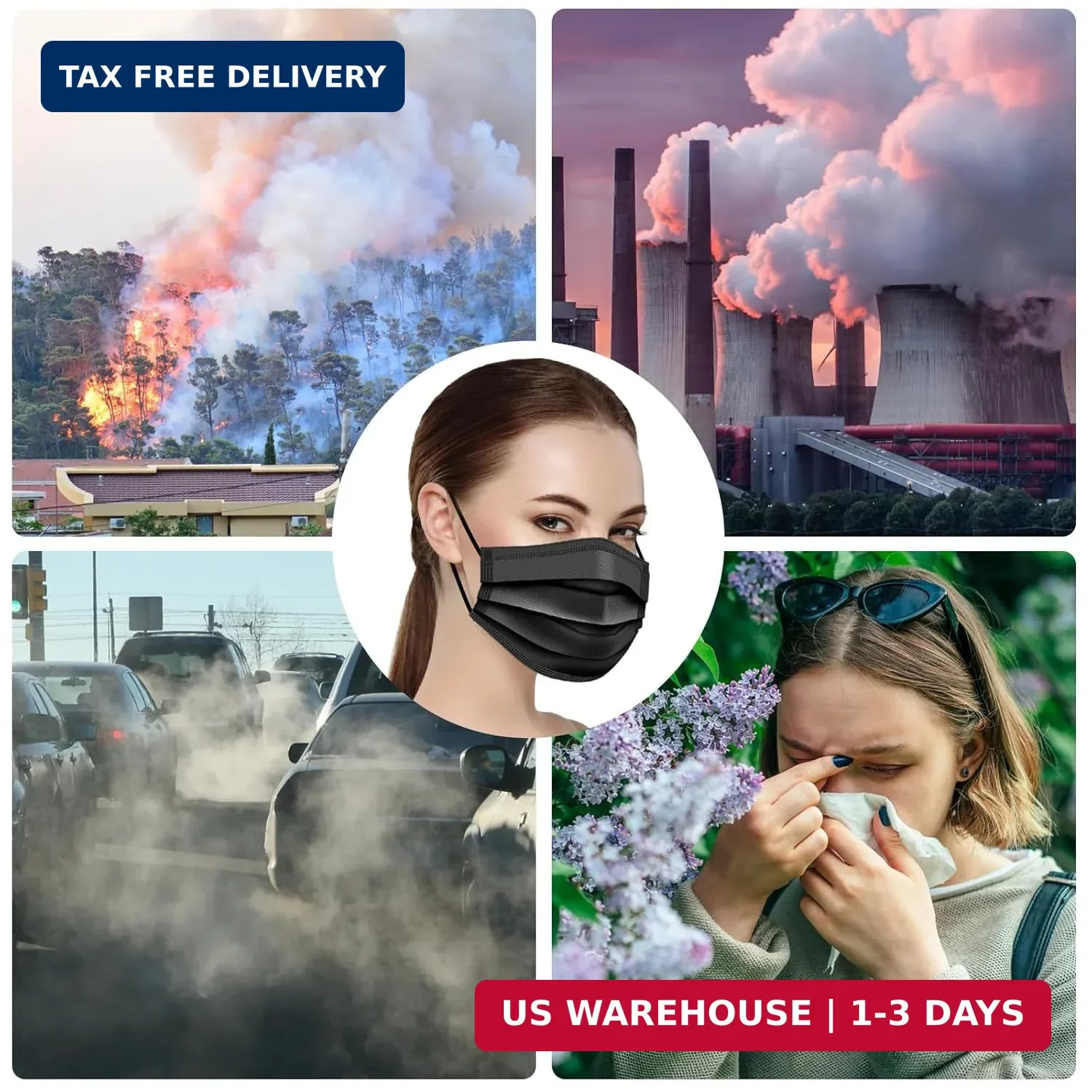 ZTANPS 100 PCS Disposable Face Masks, Black Disposable Masks, 3 Ply Protection F