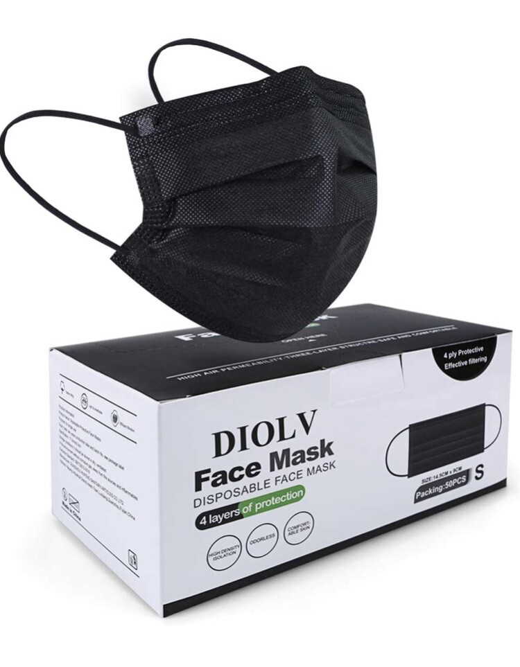 50 Black Face Mask Kids Youth Mouth Nose Protector Respirator Disposable Small