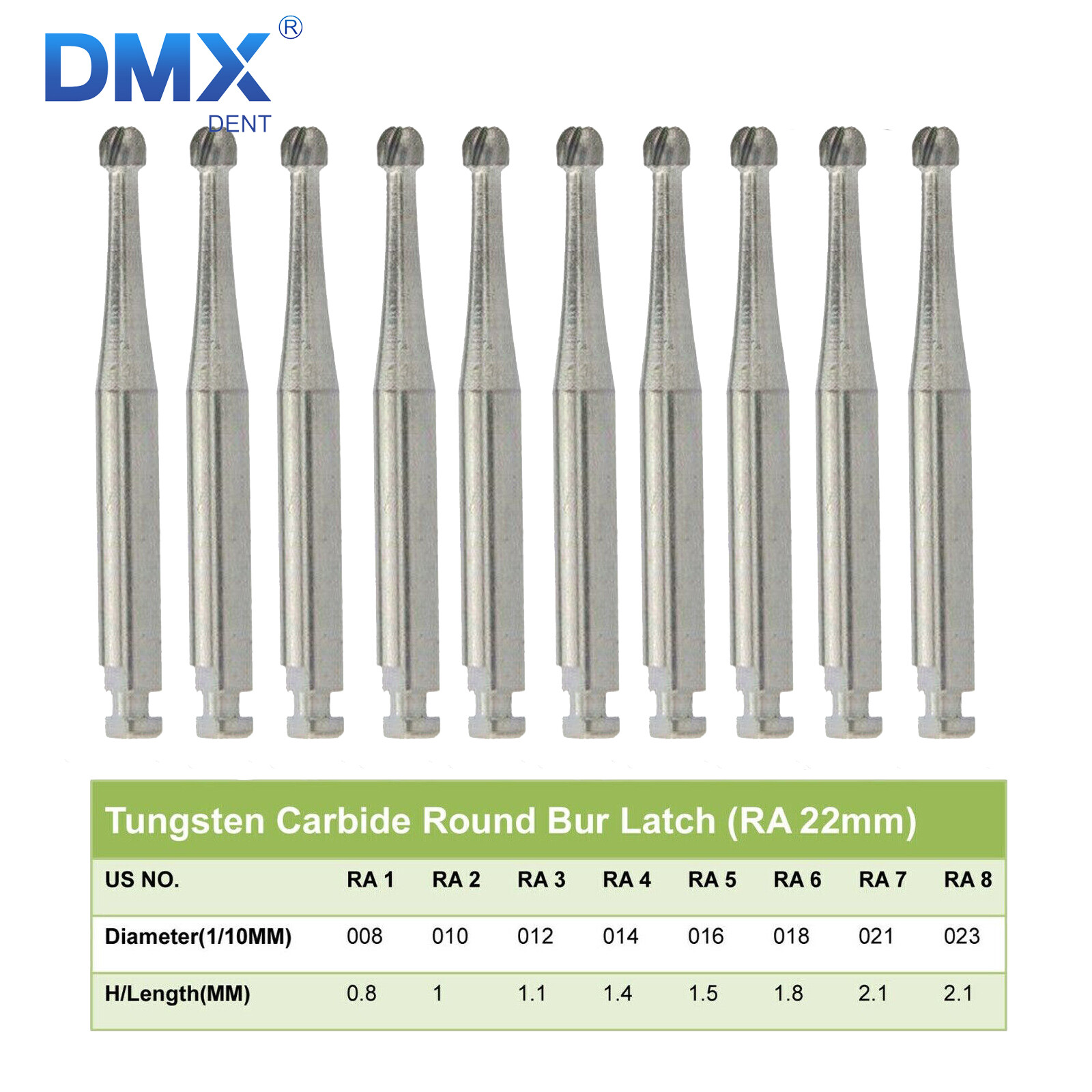 Round Carbide Burs for Slow Speed Latch RA (Choose Your Size & Qty) 22mm 26mm A