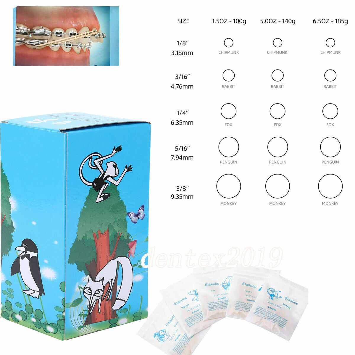 15 Sizes Dental Ortho Elastics Latex Braces Orthodontic Rubber Bands 5000Pcs/Box