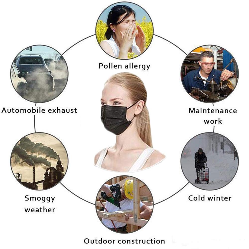 100 Pack Black Disposable Face Masks Non Woven Fabric Adult Safety Mask