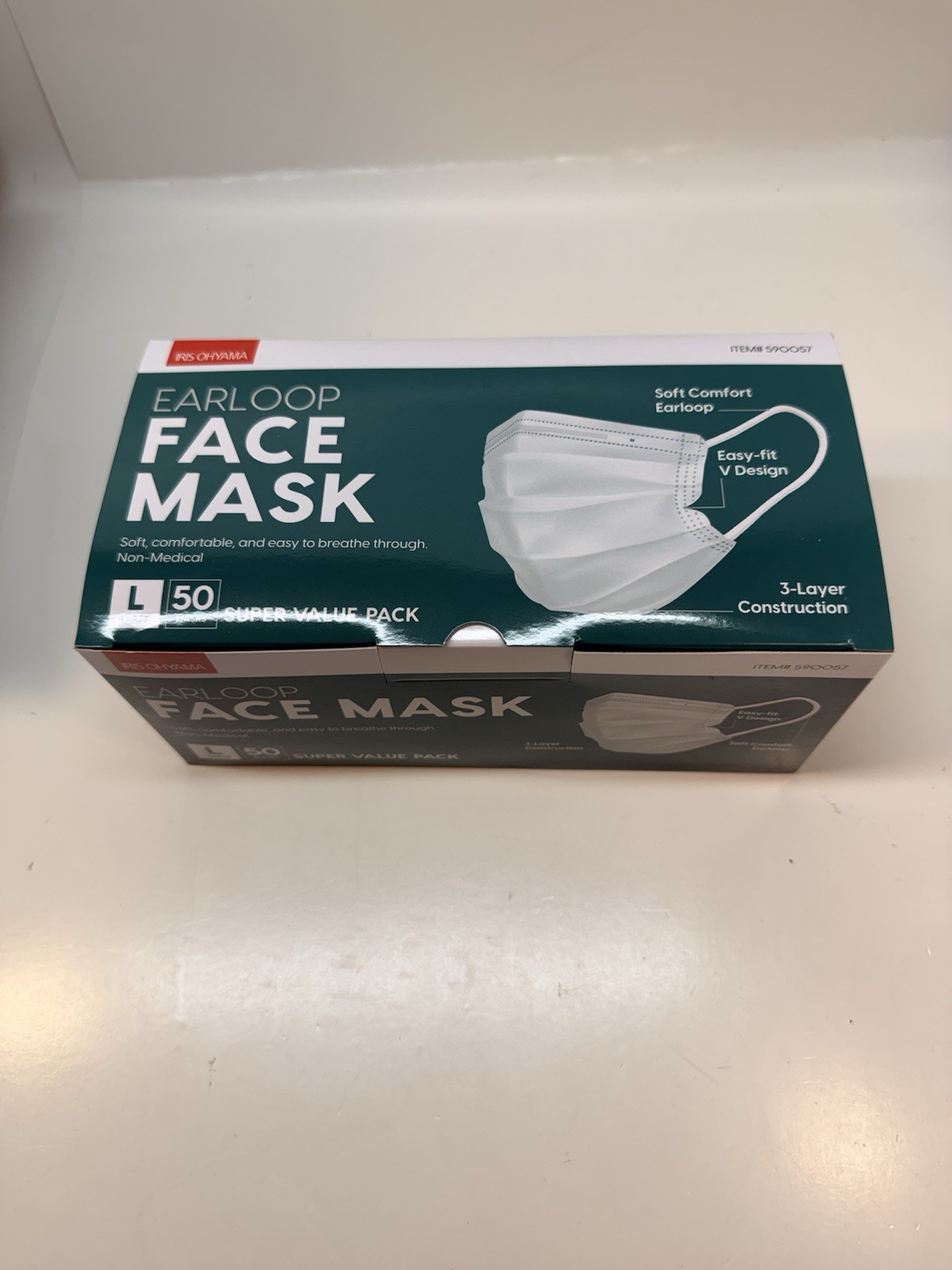 IRIS OHYAMA Earloop Face Mask Large 3-Layer Non-Medical 50 Pack MPN 590O57