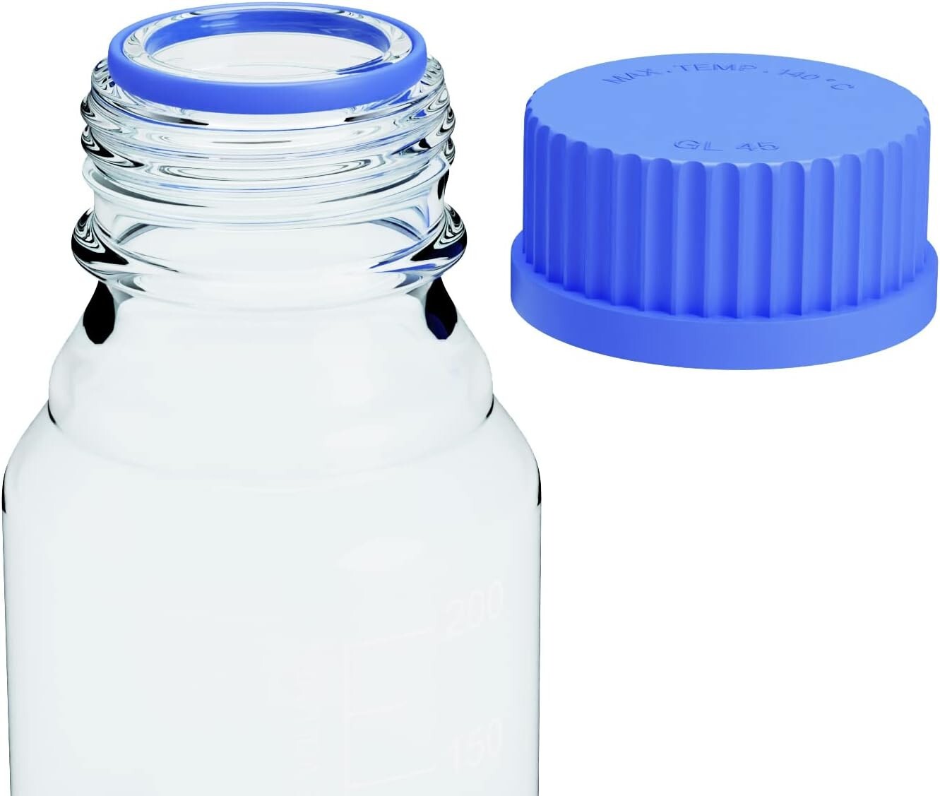 250ml Glass Round Media Storage Bottles with GL45 Screw Cap, Borosilicate Glass