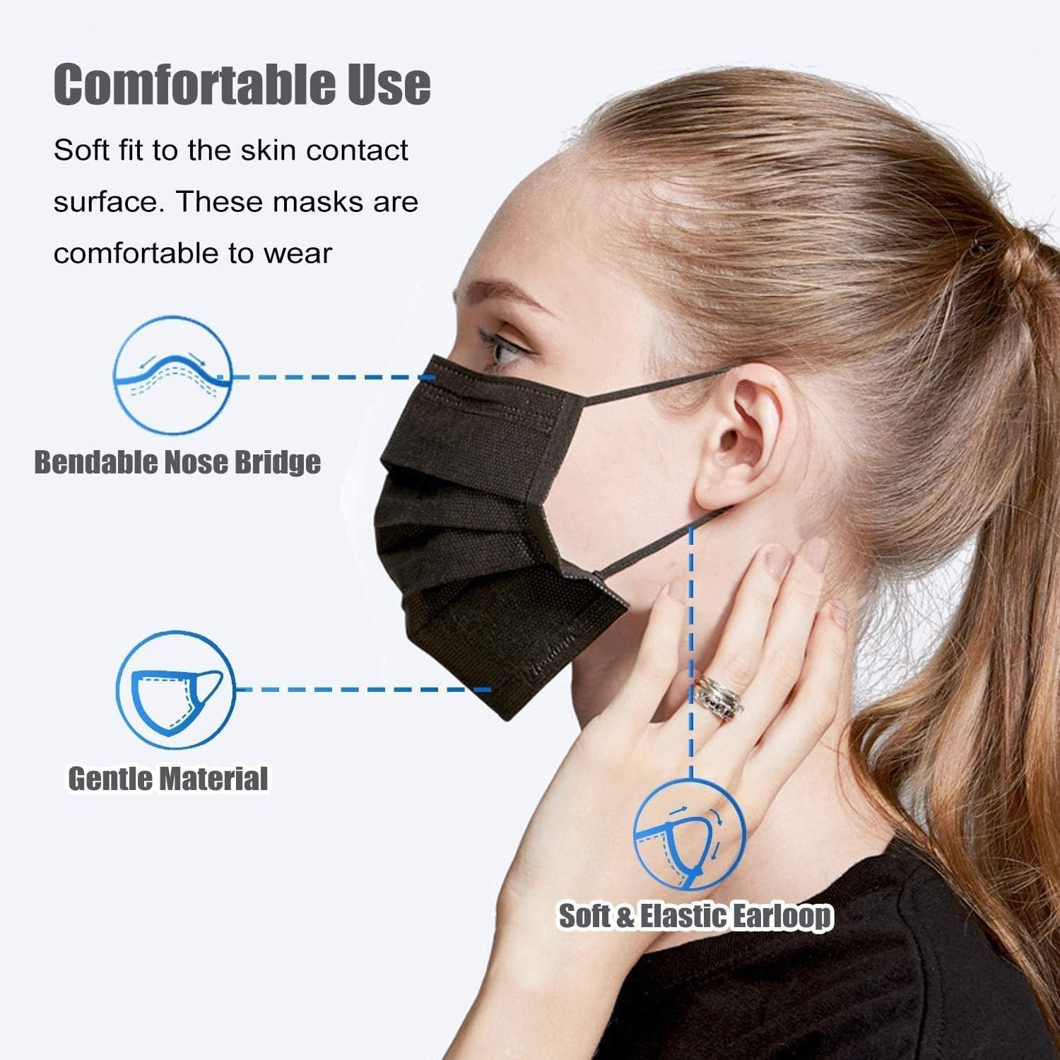 100 Pack Black Disposable Face Masks Non Woven Fabric Adult Safety Mask