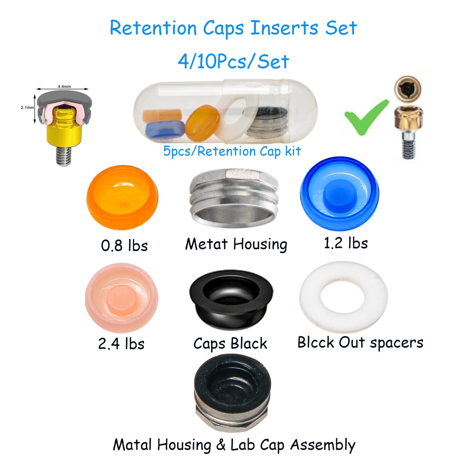 US 20Pcs Dental Overdenture Locator Implant Abutment Retention Cap Inserts Set