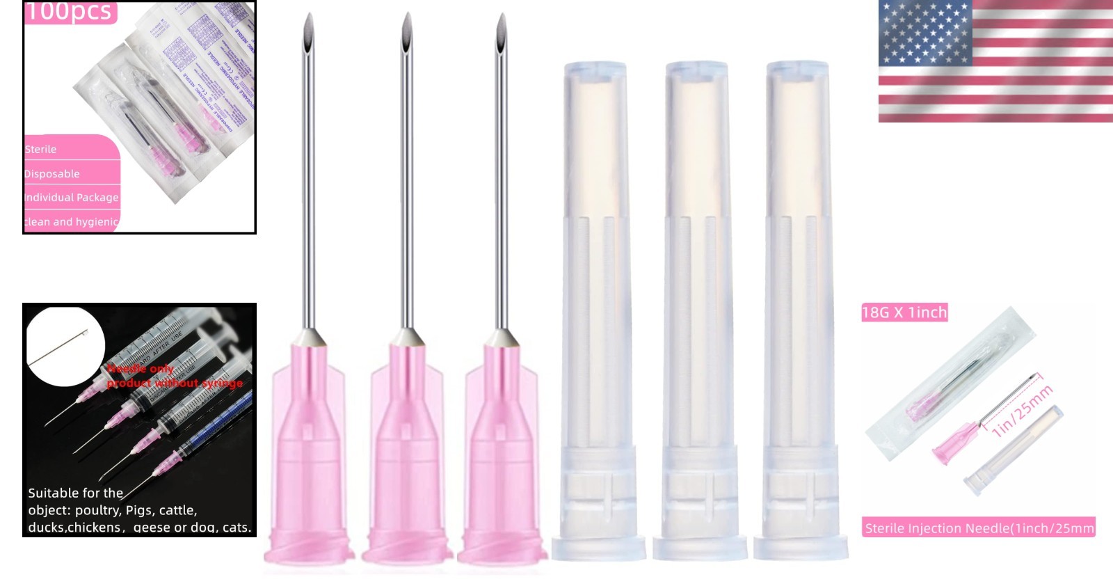 100 Pack 18Ga 1 Inch Sterile Disposable Needles – Precision for Scientists