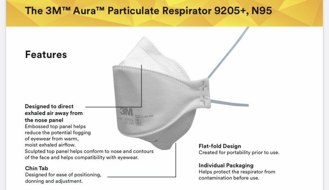 3M Aura 9205+ Particulate Respirator Foldable N95 Mask (3 Pack)