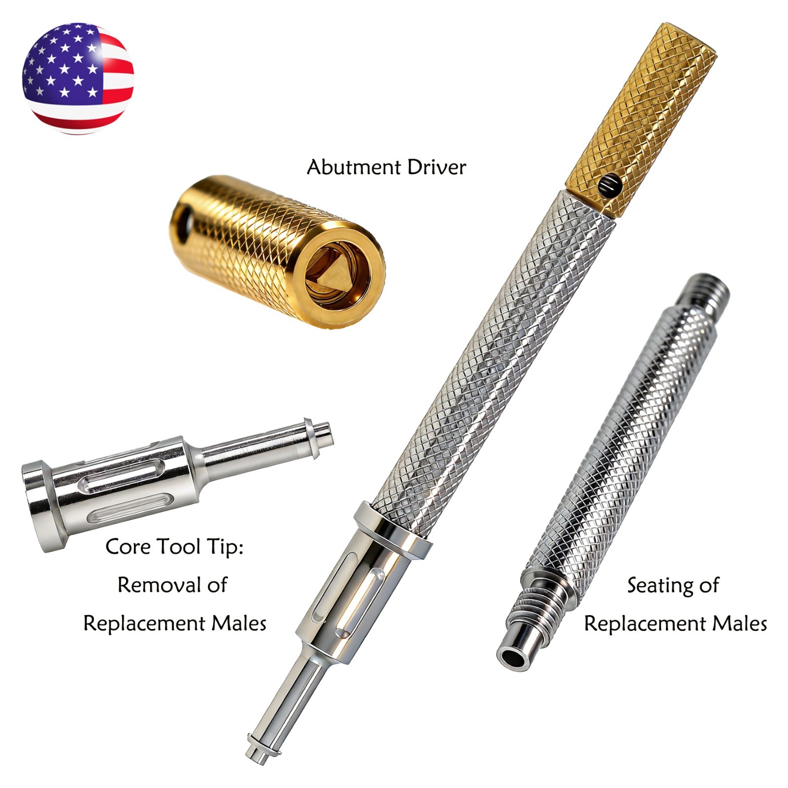 Universal Dental Locator Core Tool 3 in 1 Metal Carry Place Remove Insert