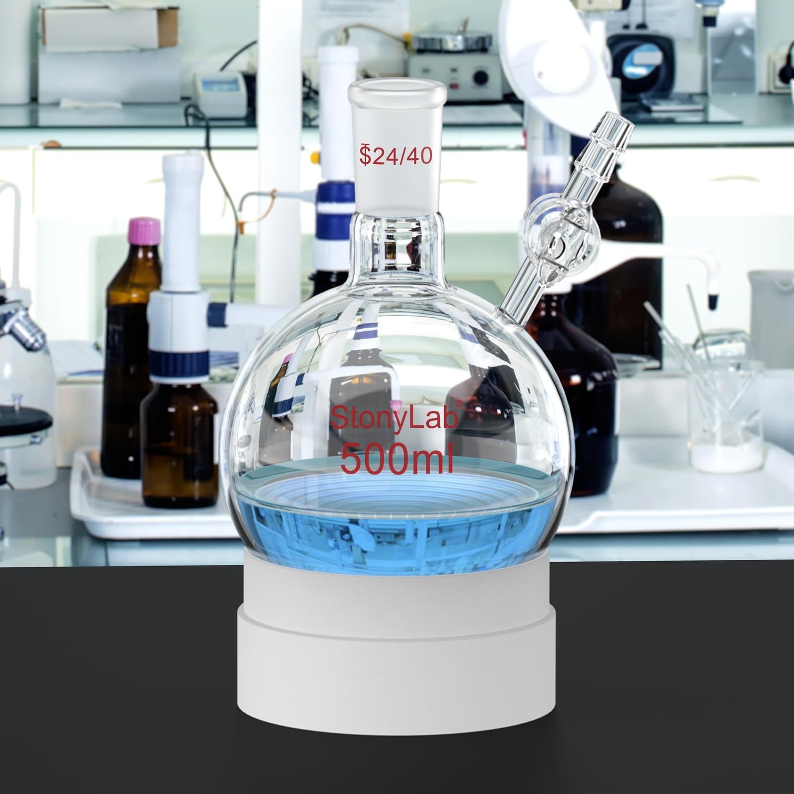 500ml Borosilicate Glass Reaction Flask with Stopcock Valve, 24/40 Joint, Lab Us