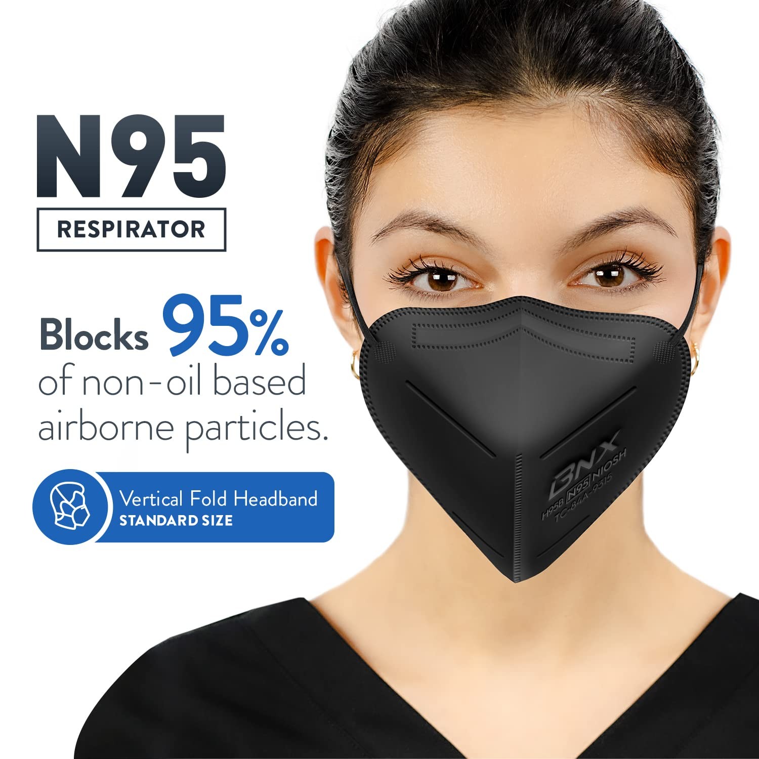 BNX N95 Mask Black MADE IN USA Particulate Respirator Protective Face Mask (1…