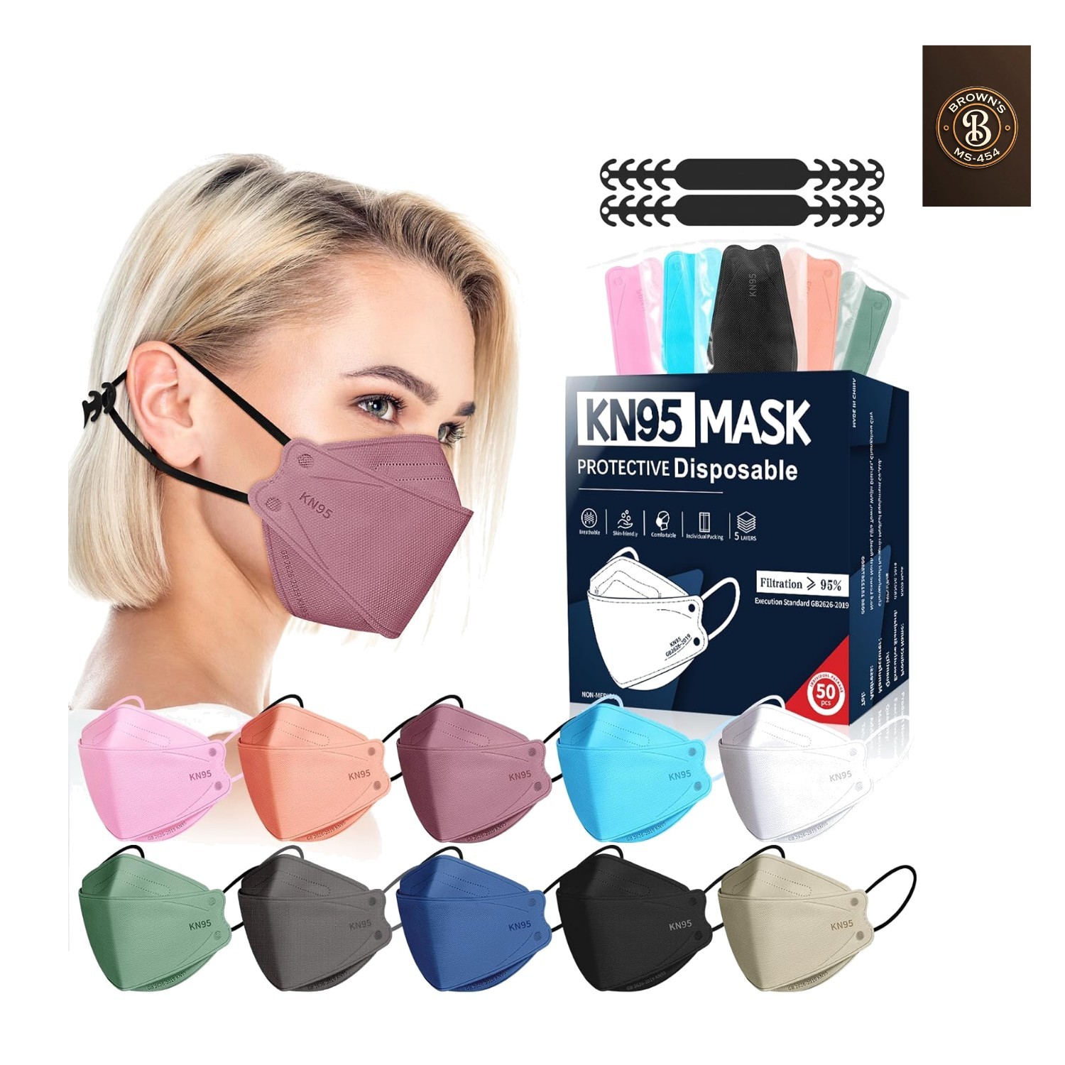KN95 Face Masks Disposable Adults – 50 Pack 5 Layer Protection