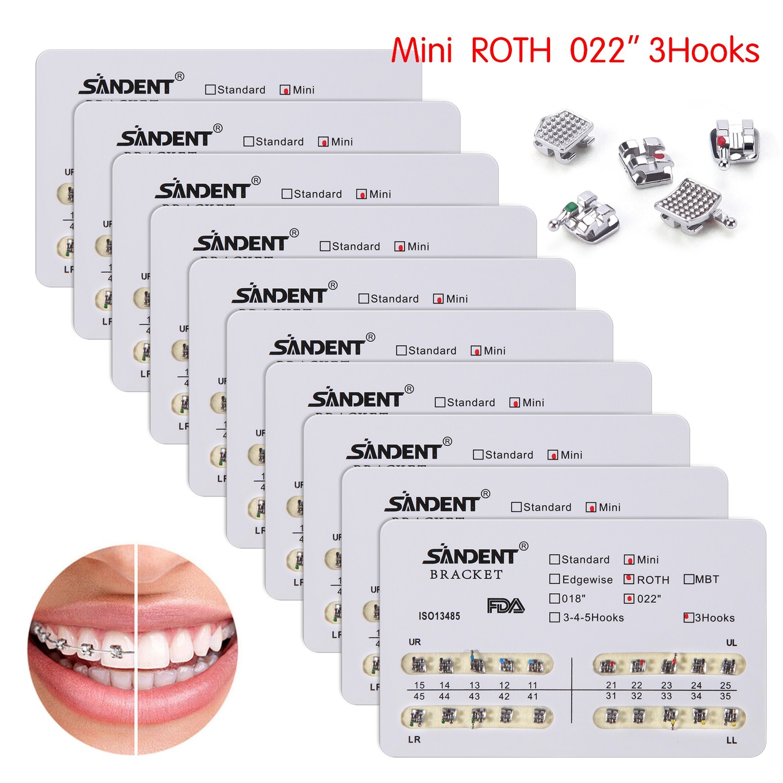 10 Packs USA Dental Orthodontics Brackets Braces Mini Roth 022″Slot 3 Hooks