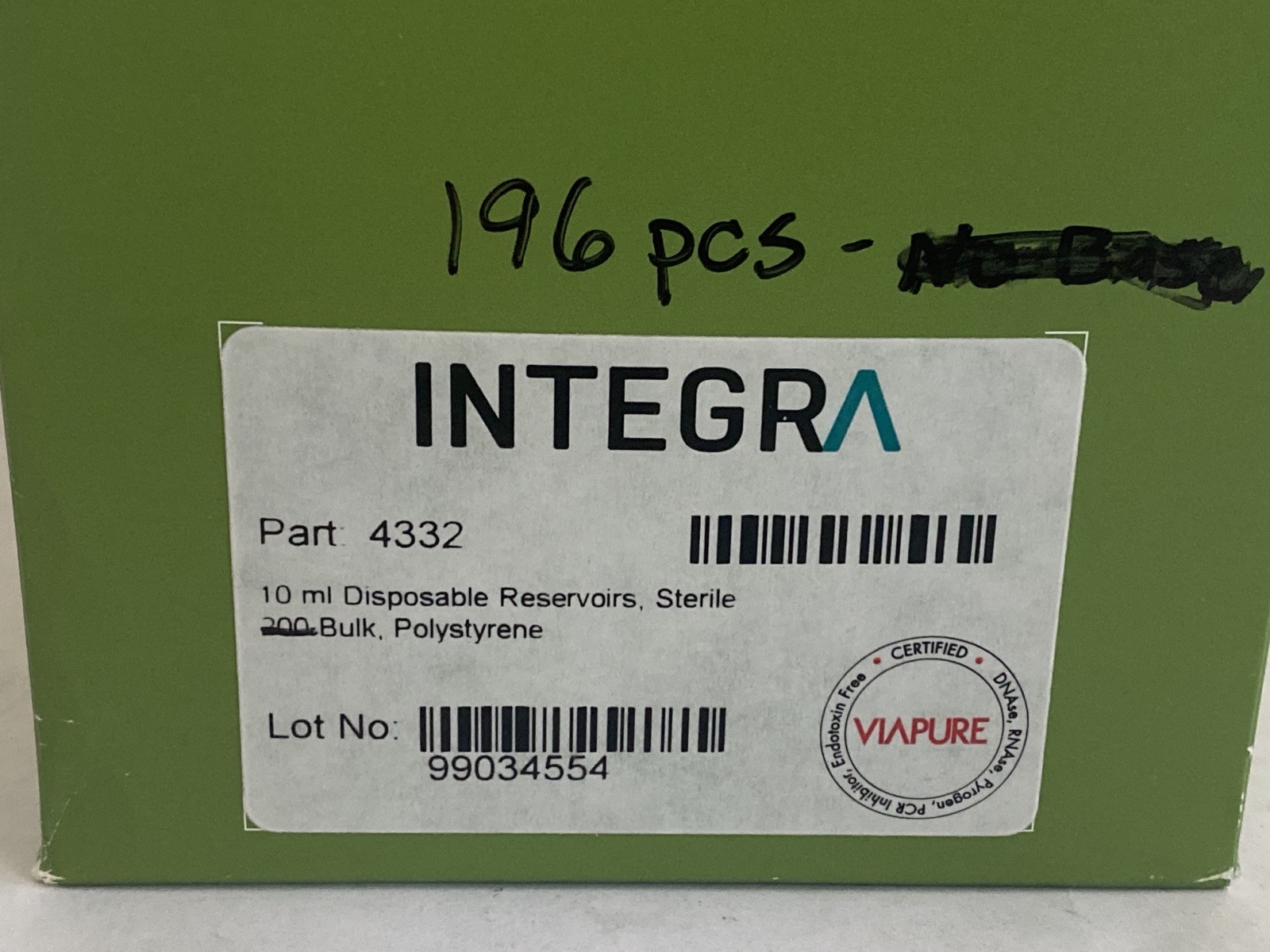 (196) INTEGRA Clear Advantage Automation Friendly Reagent Reservoir Liners 4332