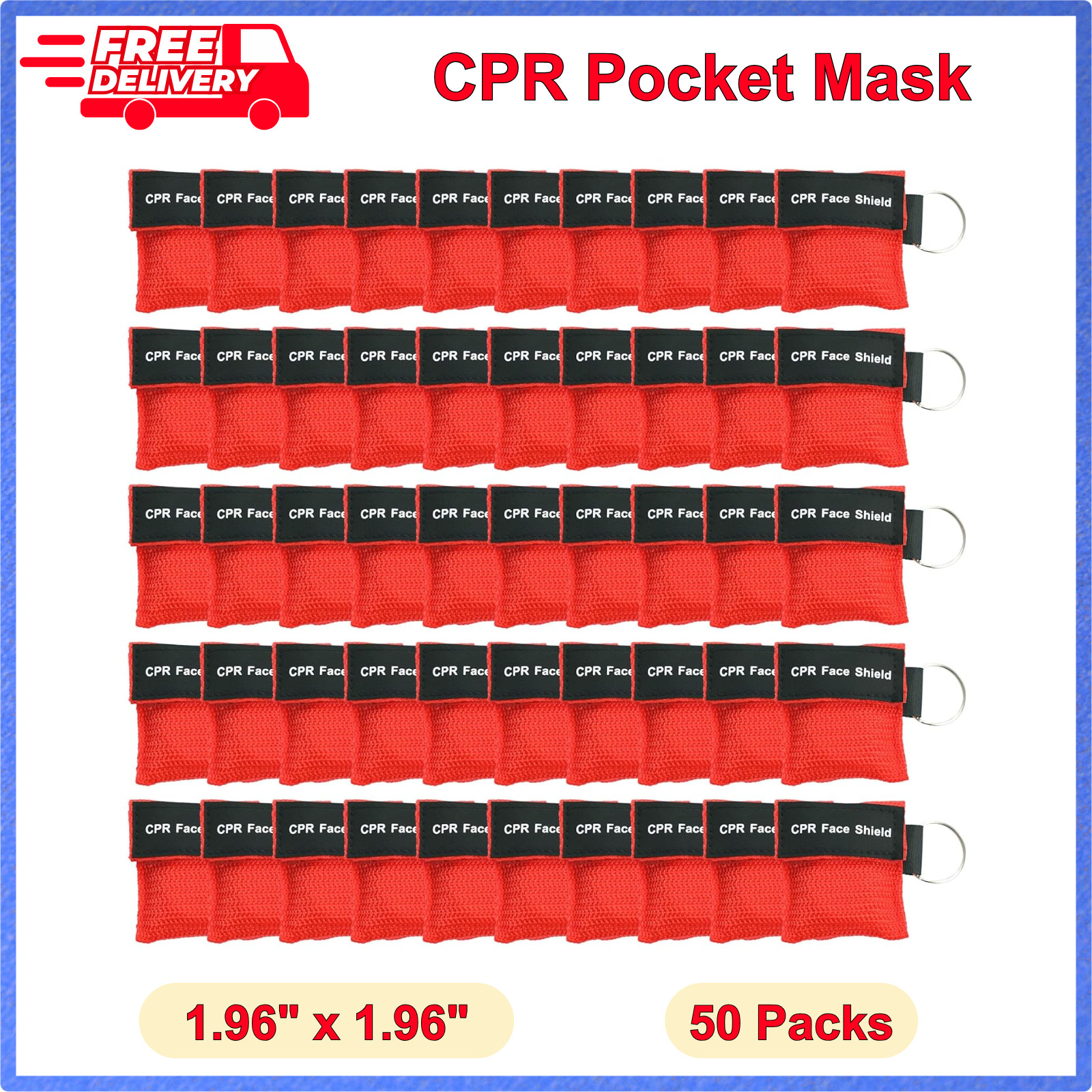50 Pack CPR Pocket Mask, CPR Face Shield For Keychain One-Way CPR Emergency Face