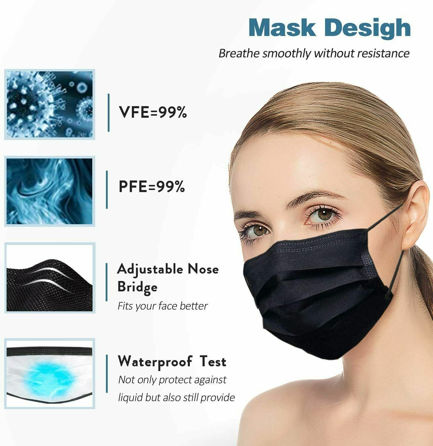 50-100 PCS Black & White Face Mask Disposable Non Medical Earloop Mouth Cover