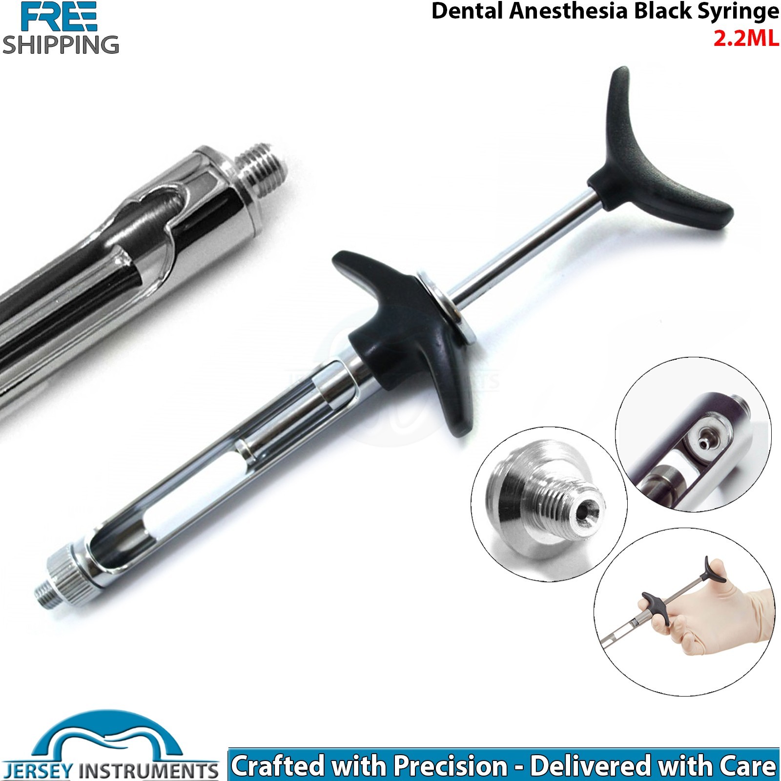 Dental Cartridge Syringe T Handle Type 2.2ml Black Anesthesia Injection Tool New
