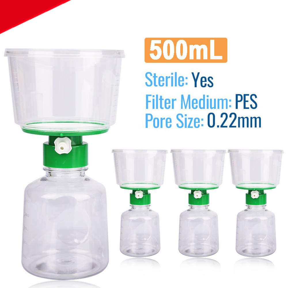 500mL Sterile Bottle Top Vacuum Filter Units with 0.22um PES Membrane Pack of 4